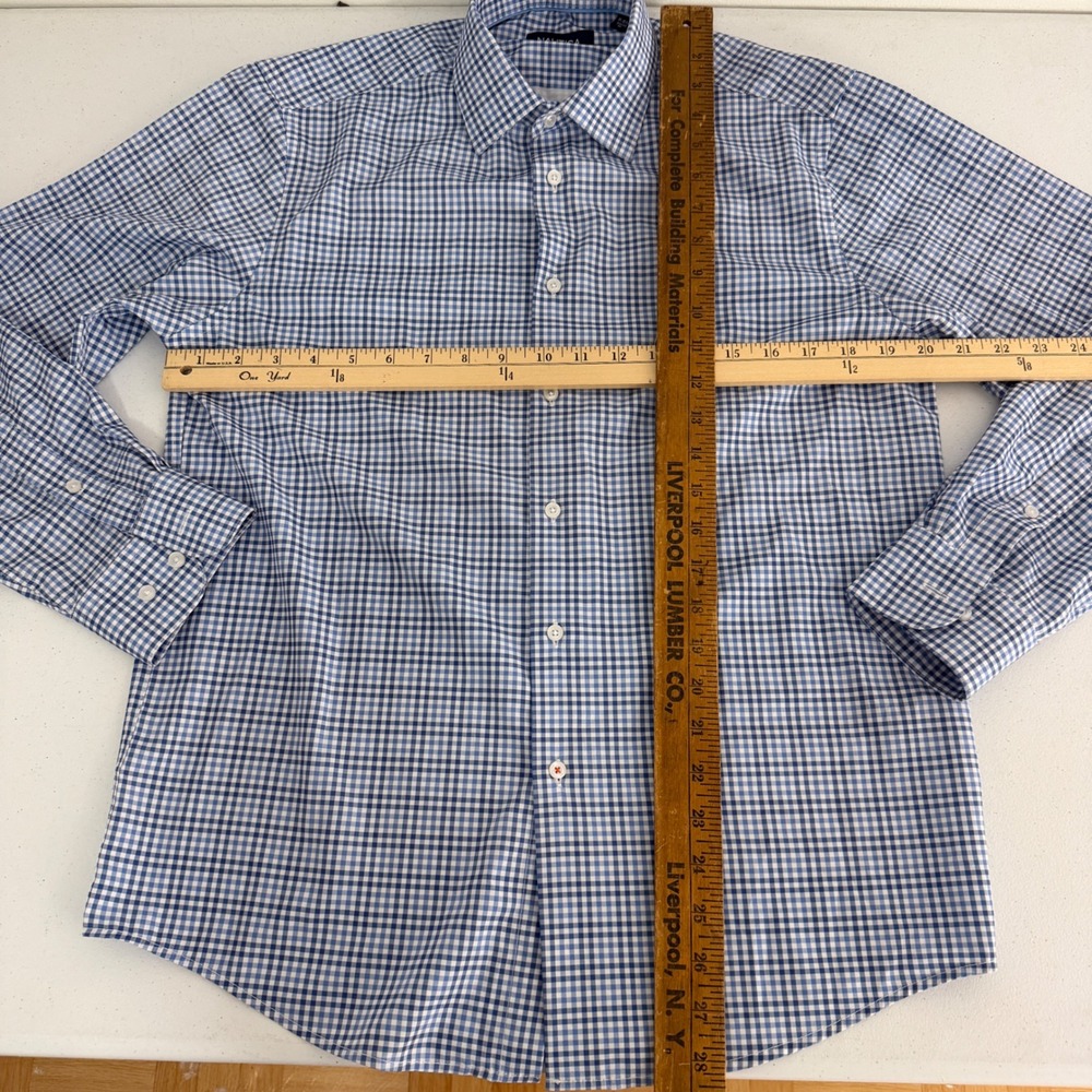 Nautica Button Down Shirt Mens Medium Slim Fit Gingham Long Sleeve Blue - Picture 9 of 10